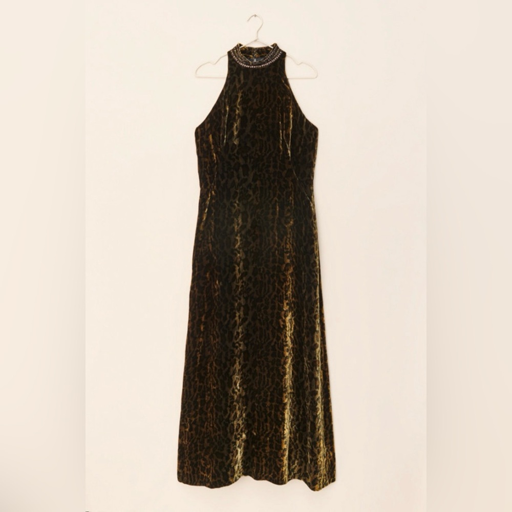 Vintage Rimini Velvet Leopard Print Floor-Lengthed Dress